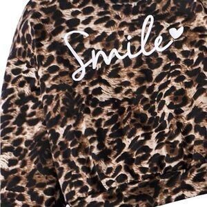 Brown and Black Leopard Print Sweatshirt with Smile Design